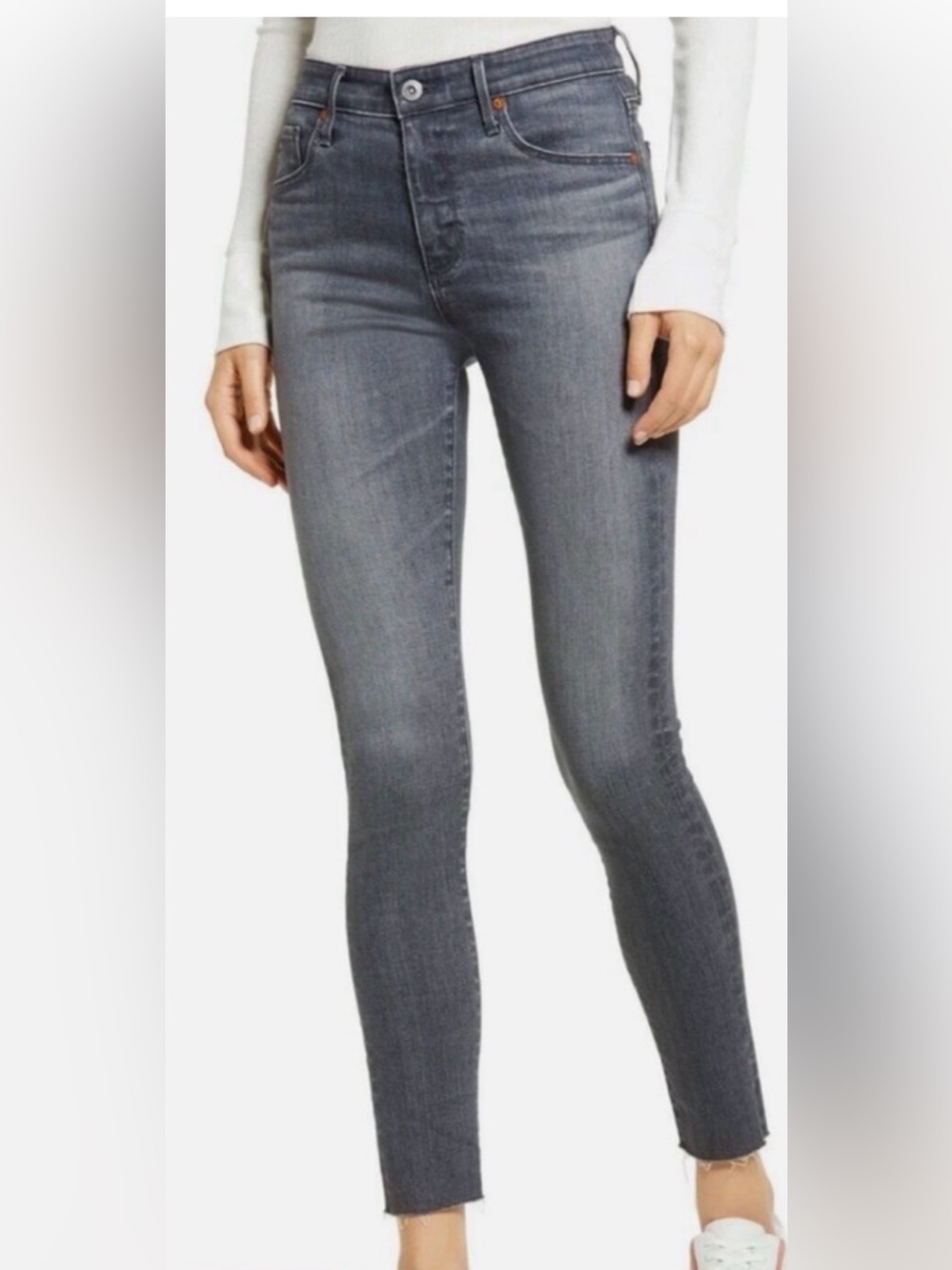 AG DENIM “Farrah” High Rise Skinny in Gray Pearl